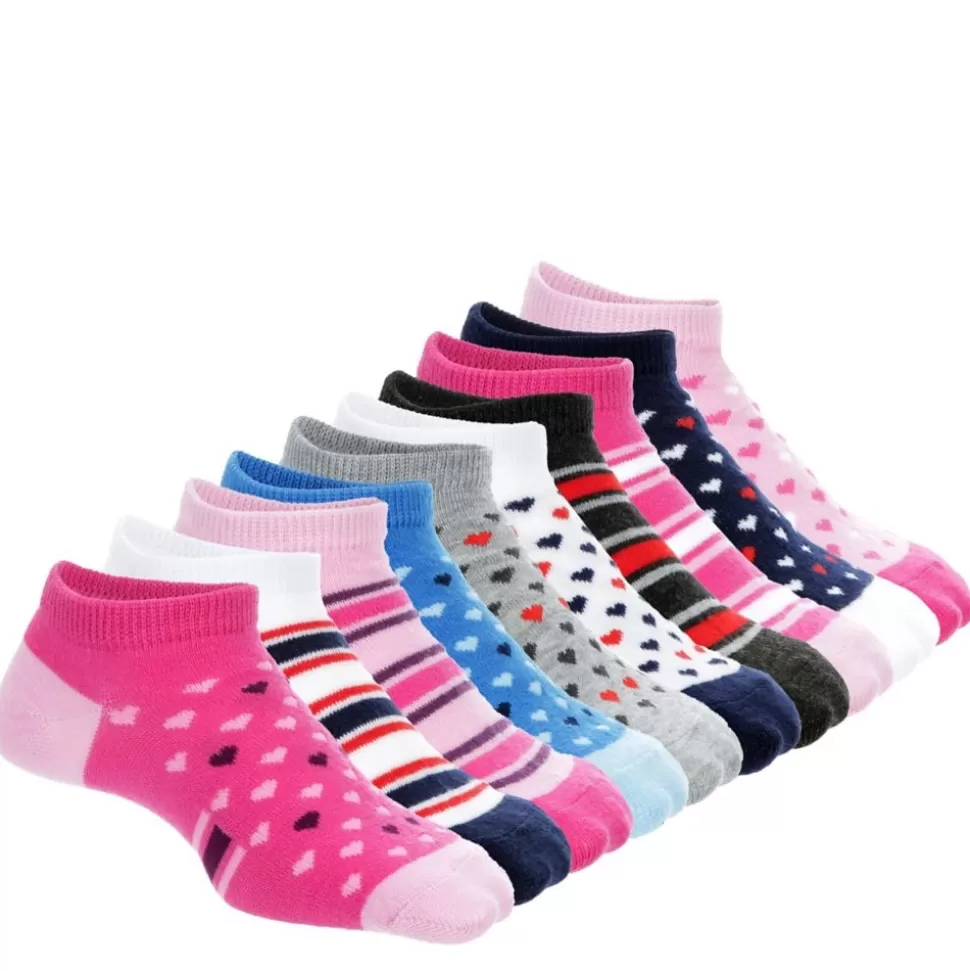 LADEDA Accessories^ Girls Hearts And Stripes No Show Socks 10 Pairs