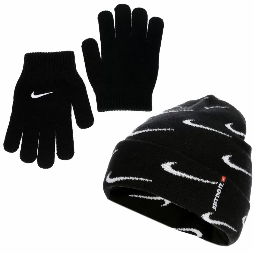 NIKE Accessories^ Boys Swoosh All Over Print Roll Cuff Beanie Set