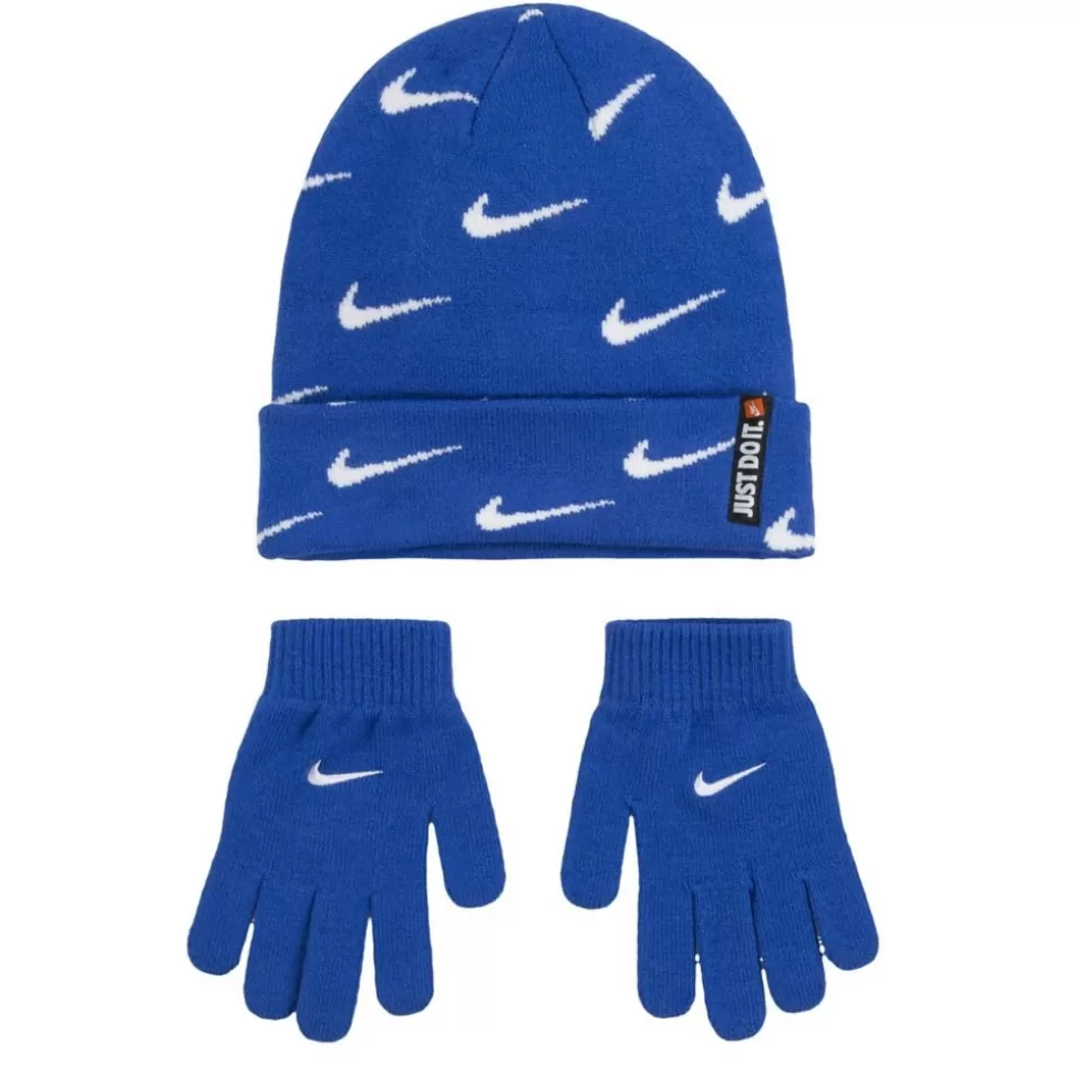 NIKE Accessories^ Boys Swoosh All Over Print Roll Cutt Beanie Set