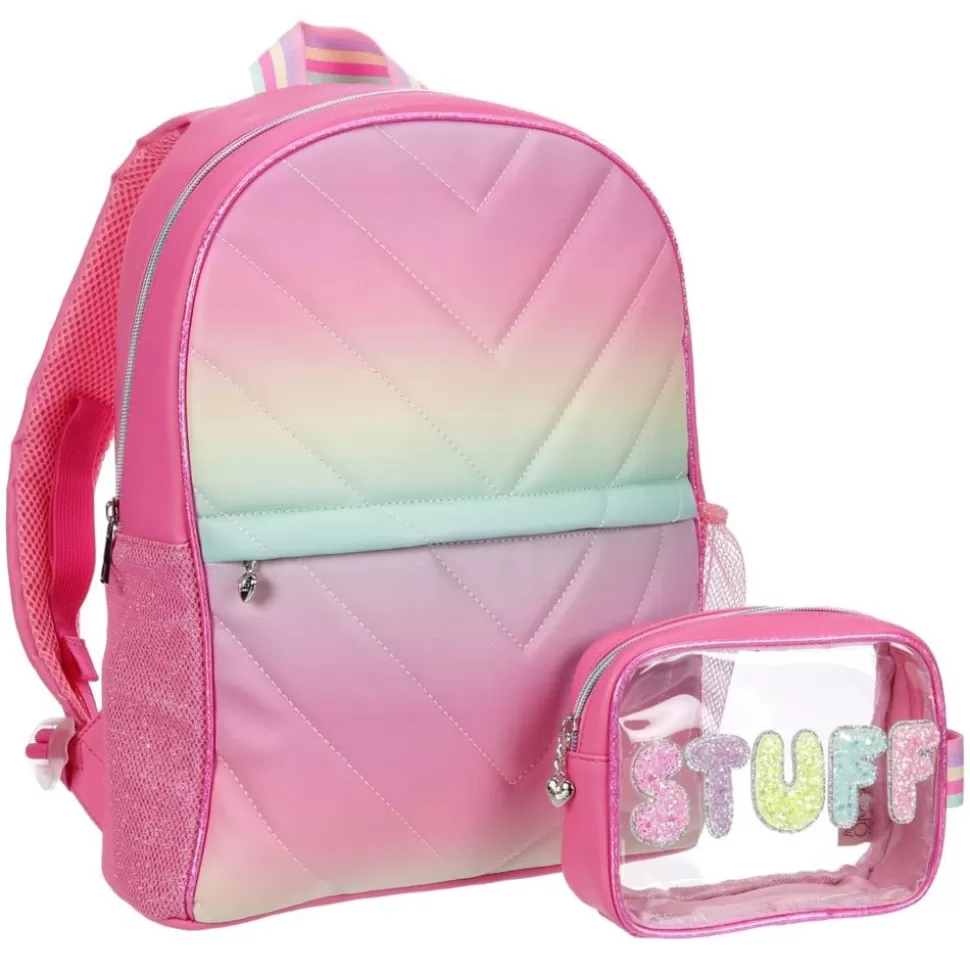 OMG Accessories^ Girls Chevron Backpack With Stuff Pouch