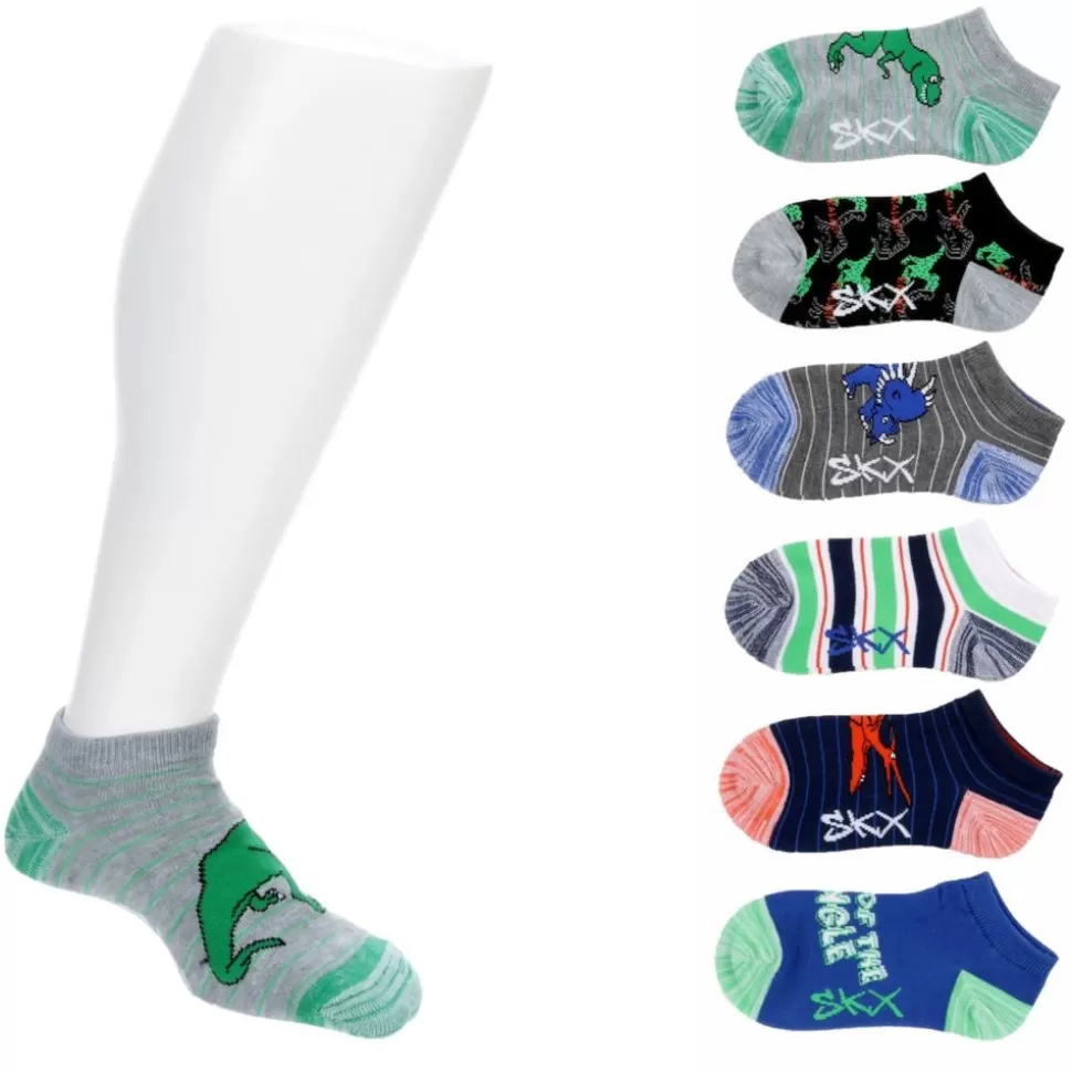 SKECHERS Accessories^ Boys Low Cut Dinosaur Socks 6 Pairs