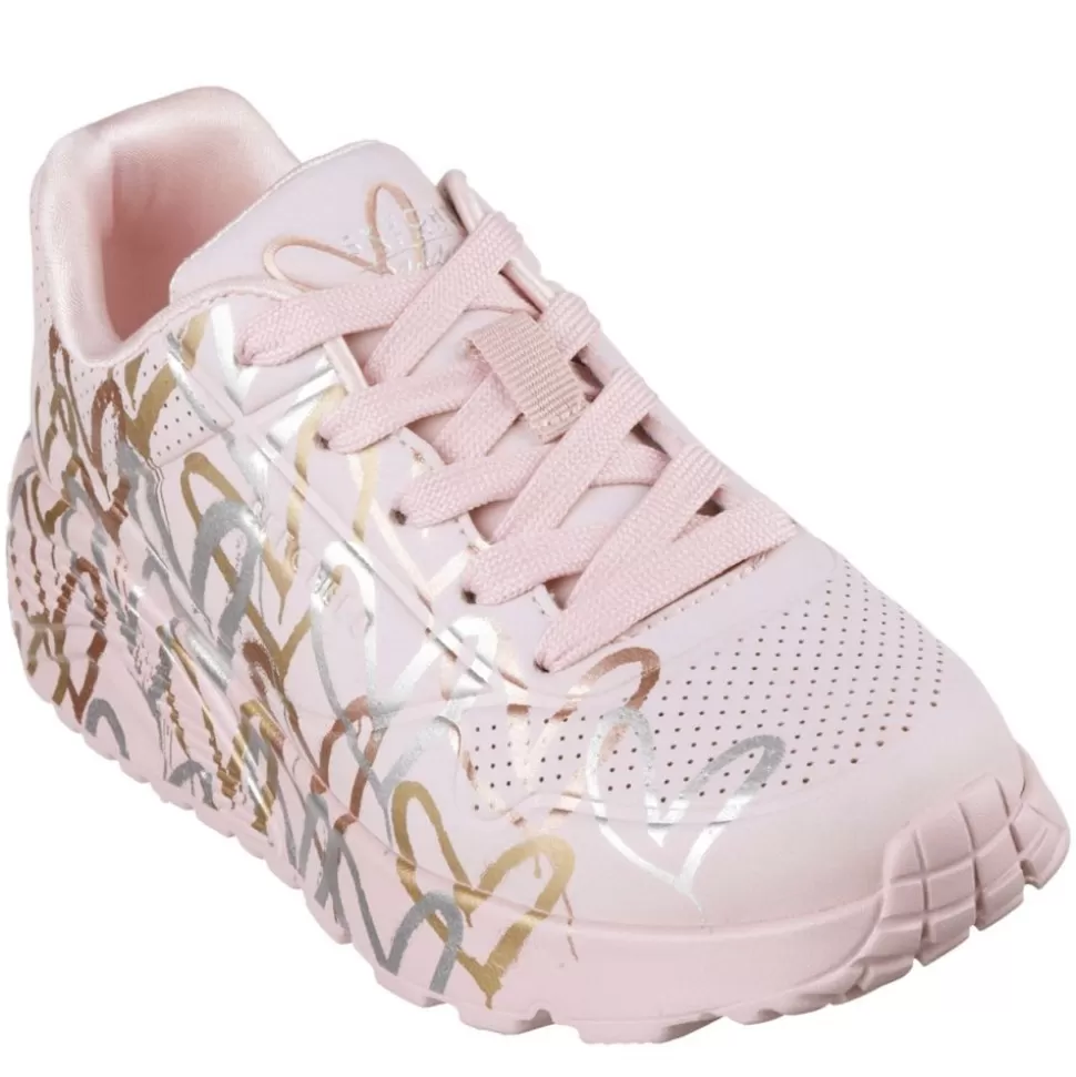 SKECHERS Casual Shoes^ Girls Little-Big Kid Uno Lite James Gold Crown Sneaker