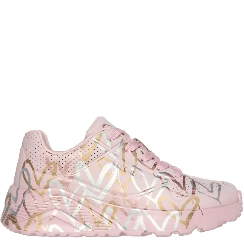 SKECHERS Casual Shoes^ Girls Little-Big Kid Uno Lite James Gold Crown Sneaker