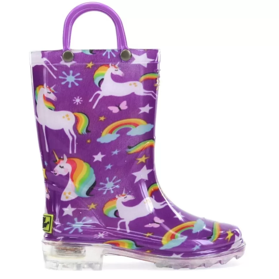 WESTERN CHIEF Boots^ Girls Toddler Rainbow Unicorn Lighted Rain Boot