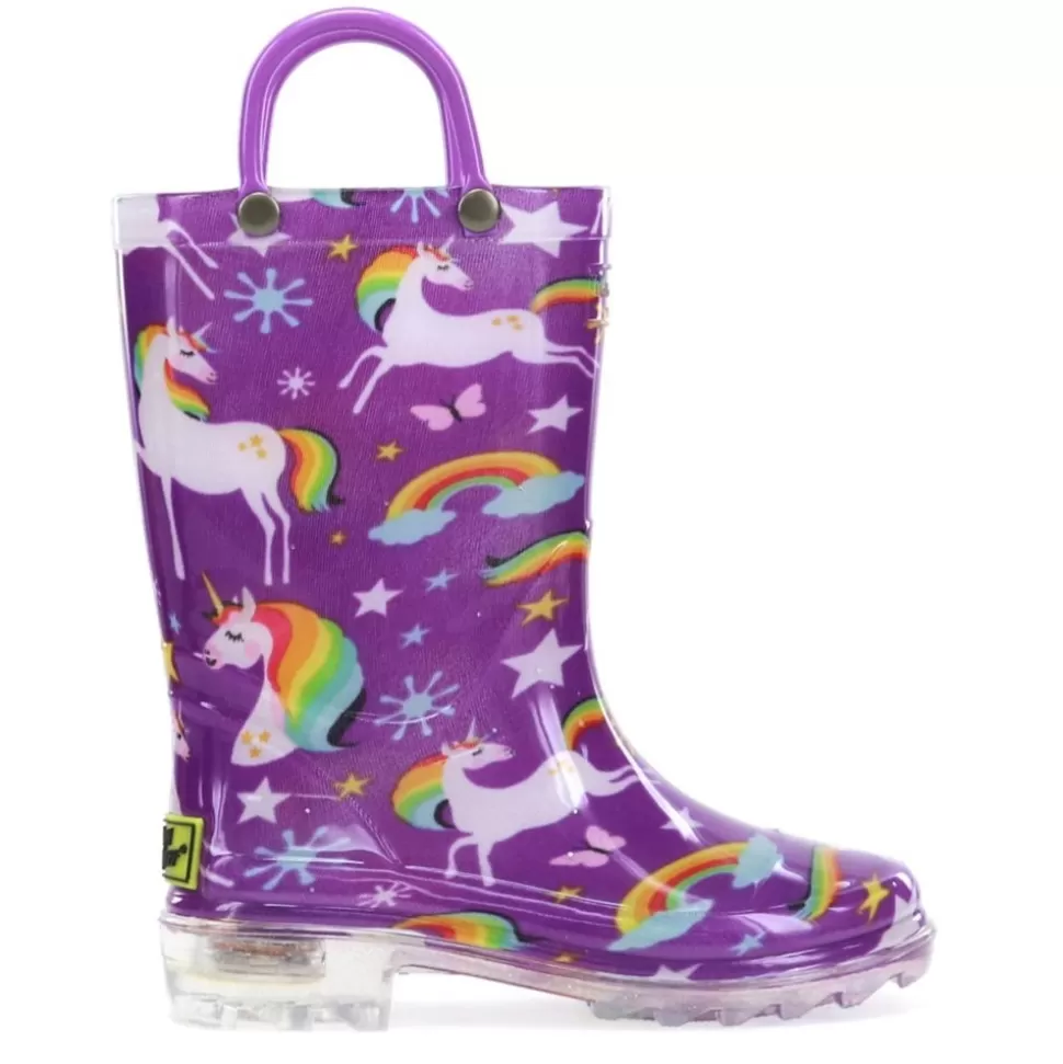 WESTERN CHIEF Boots^ Girls Toddler Rainbow Unicorn Lighted Rain Boot