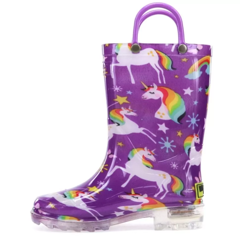 WESTERN CHIEF Boots^ Girls Toddler Rainbow Unicorn Lighted Rain Boot
