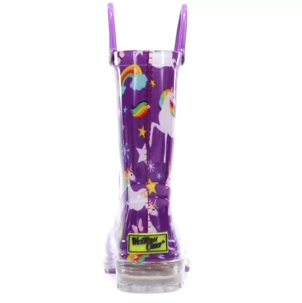 WESTERN CHIEF Boots^ Girls Toddler Rainbow Unicorn Lighted Rain Boot