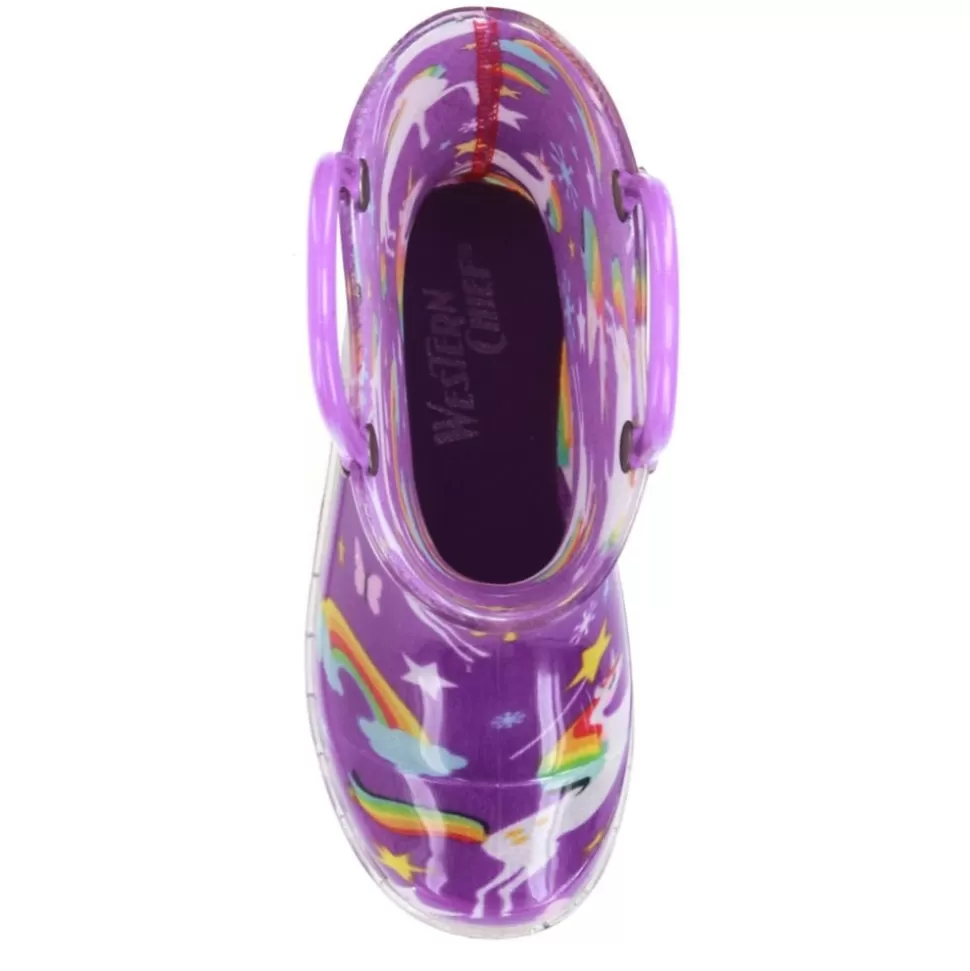 WESTERN CHIEF Boots^ Girls Toddler Rainbow Unicorn Lighted Rain Boot